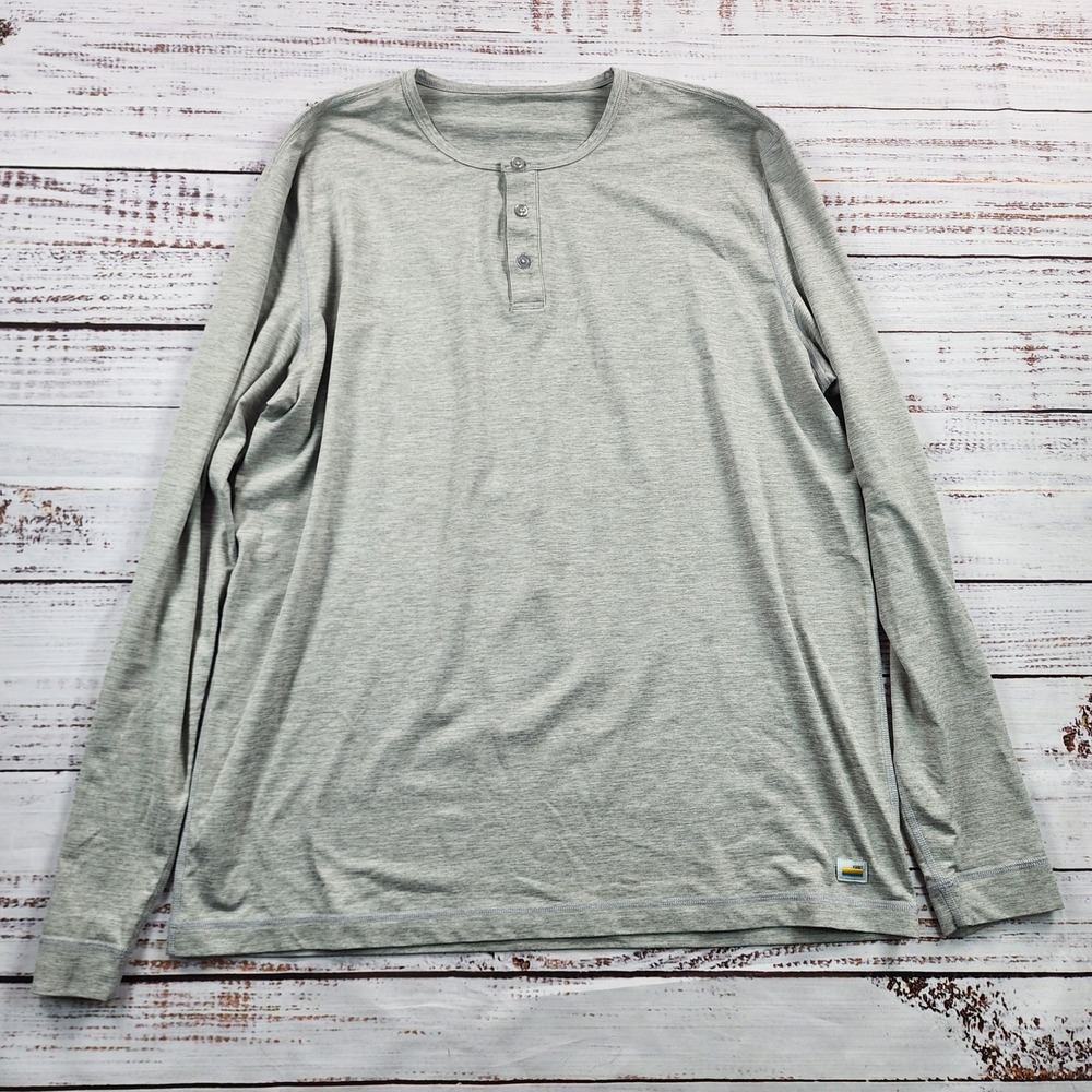 Vuori Ease Performance Henley Men's XL Light Gray Long Sleeve Shirt